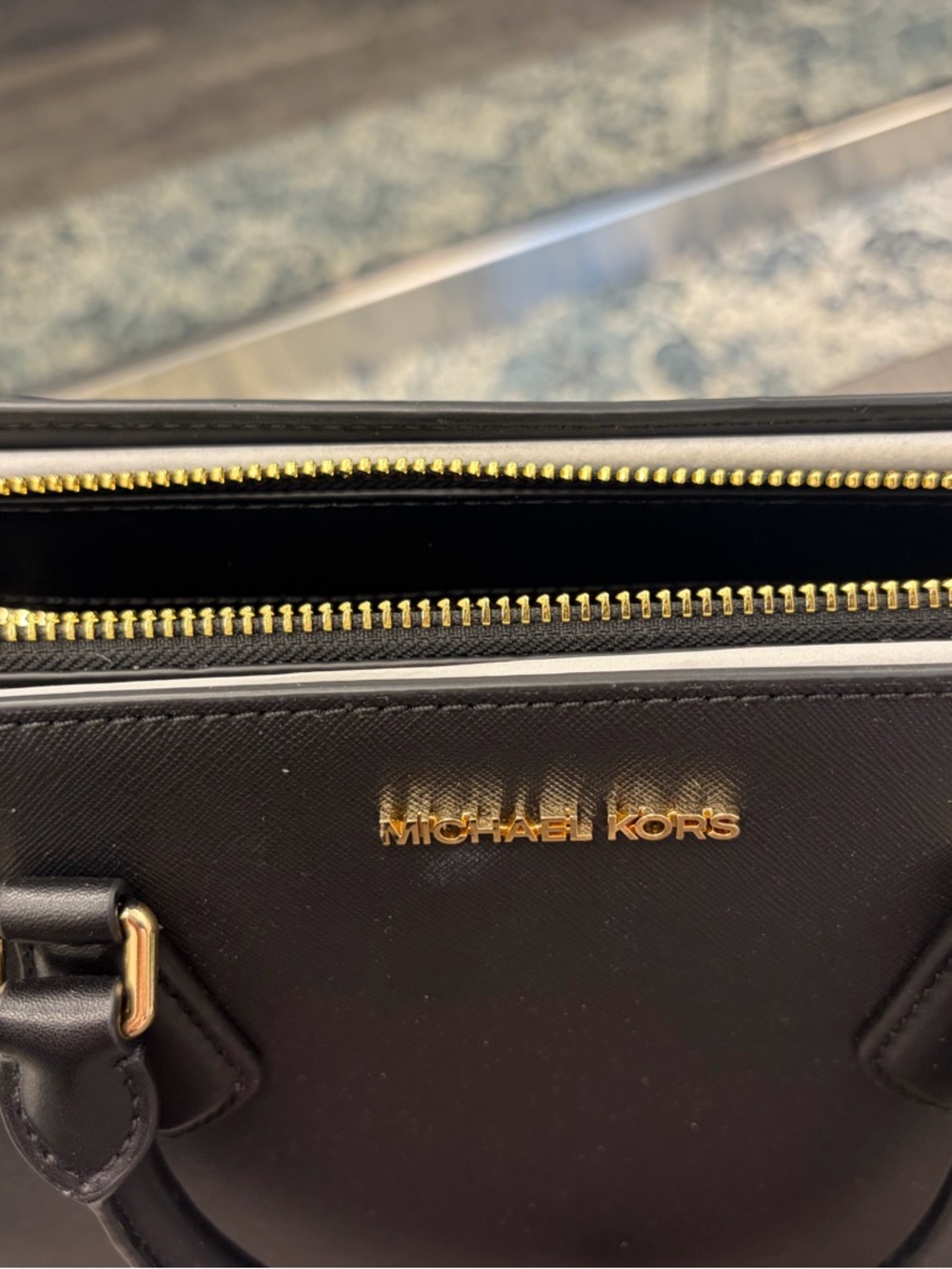 Michael Kors Black Saffiano Leather Satchel with Gold Hardware - Picture 3 of 5